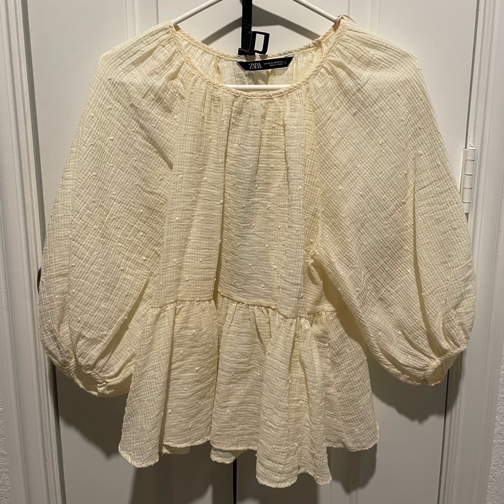 Zara SWISS DOT BLOUSE Ecru